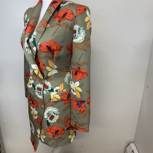 Pretty Little Thing Blazer Jacket 4 Floral Fitted Colorful Retro Mod Casual Work - Picture 4 of 10